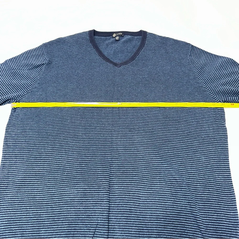 J.Crew Navy Striped V-Neck‎ Sweater men’s large cotton cashmere blend